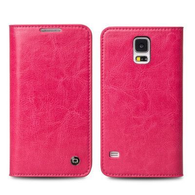 Qialino Äkta Läder Plånboksfodral till Samsung Galaxy S5 - Magenta