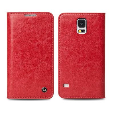 Qialino Äkta Läder Plånboksfodral till Samsung Galaxy S5 - Röd