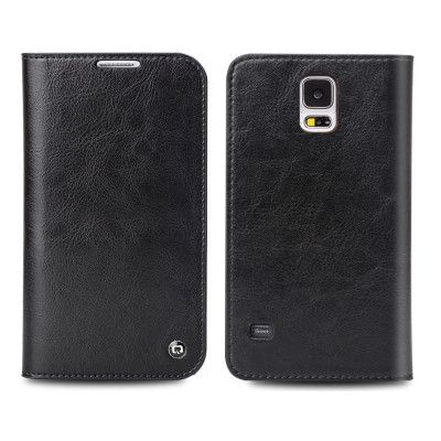 Qialino Äkta Läder Plånboksfodral till Samsung Galaxy S5 - Svart
