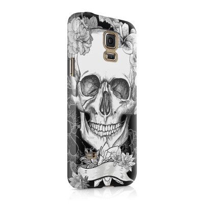 Skal till Samsung Galaxy S5 - Blommig dödskalle - Svartvit