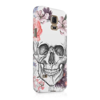 Skal till Samsung Galaxy S5 - Blommig dödskalle - Vit