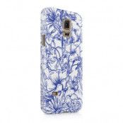 Skal till Samsung Galaxy S5 - Blommor - Blå/Vit