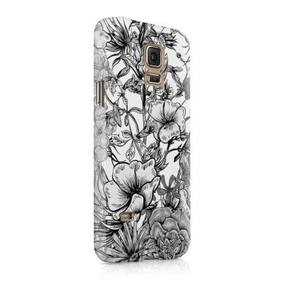 Skal till Samsung Galaxy S5 - Blommor - Svart/Vit