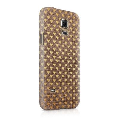 Skal till Samsung Galaxy S5 - Canvas Hjärtan - Guld/Brun
