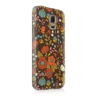 Skal till Samsung Galaxy S5 - Retro Blommor - Brun