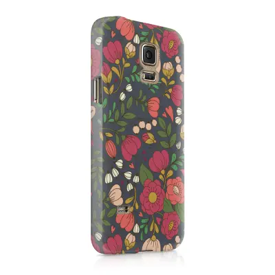 Skal till Samsung Galaxy S5 - Retro Blommor - Grå
