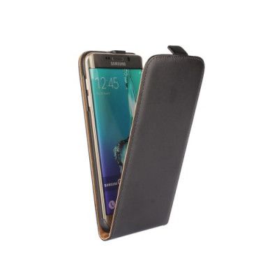 Äkta läder Flipfodral till Samsung Galaxy S6 Edge Plus - Svart