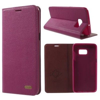 KAIYUE Mobilfodral av äkta läder till Samsung Galaxy S6 Edge Plus - Magenta