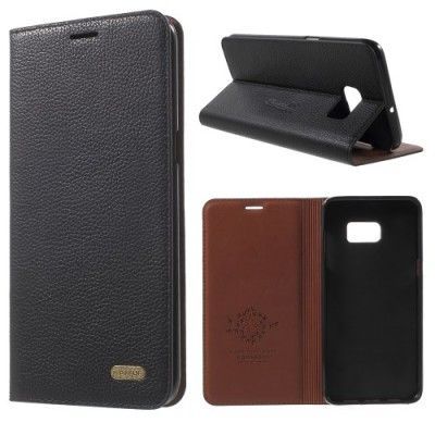 KAIYUE Mobilfodral av äkta läder till Samsung Galaxy S6 Edge Plus - Svart