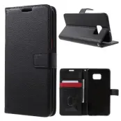 Litchi Plånboksfodral till Samsung Galaxy S6 Edge Plus - Svart