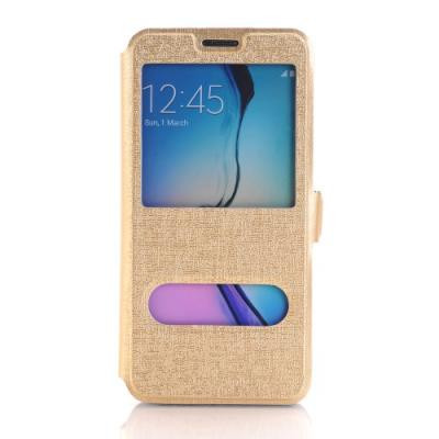Mobilfodral med Dual Fönster till Samsung Galaxy S6 Edge Plus - Guld