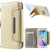 Detachable Plånboksfodral med Kickstand Skal till Samsung Galaxy S6 Edge - Guld