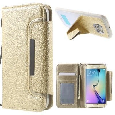 Detachable Plånboksfodral med Kickstand Skal till Samsung Galaxy S6 Edge - Guld