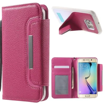 Detachable Plånboksfodral med Kickstand Skal till Samsung Galaxy S6 Edge - Rosa
