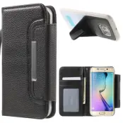Detachable Plånboksfodral med Kickstand Skal till Samsung Galaxy S6 Edge - Svart
