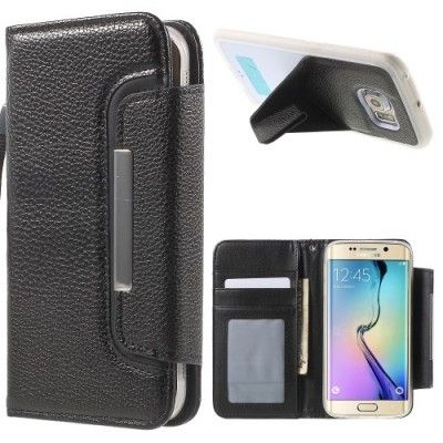 Detachable Plånboksfodral med Kickstand Skal till Samsung Galaxy S6 Edge - Svart