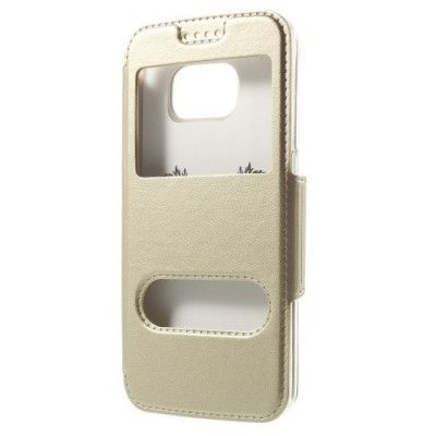 Dual Fönster Fodral till Samsung Galaxy S6 Edge - Guld