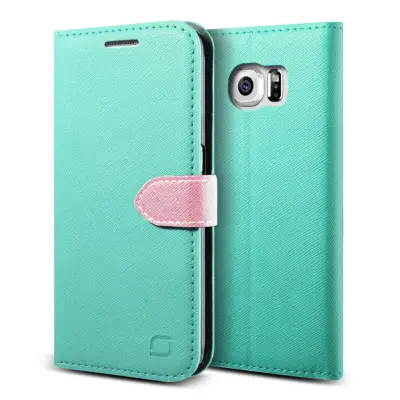 Lific Saffiano Plånboksfodral till Samsung Galaxy S6 Edge - Turkos