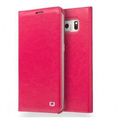 Qialino Äkta Läder Plånboksfodral till Samsung Galaxy S6 Edge - Magenta