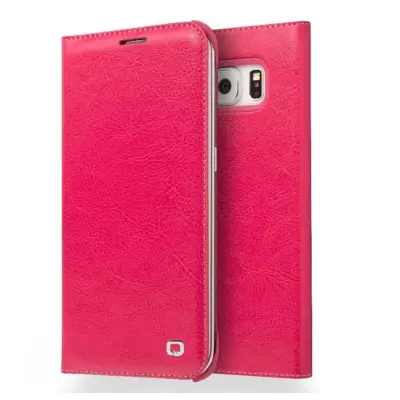 Qialino Äkta Läder Plånboksfodral till Samsung Galaxy S6 Edge - Magenta