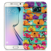 Skal till Samsung Galaxy S6 Edge + - Blommor - turkost trä