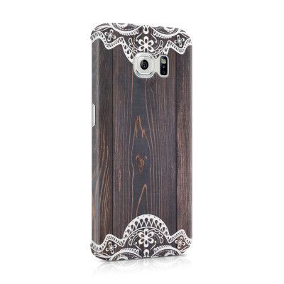 Skal till Samsung Galaxy S6 Edge - Mörkt trä med spetsmönster
