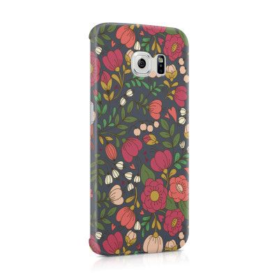 Skal till Samsung Galaxy S6 Edge - Retro Blommor - Grå