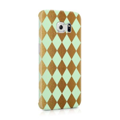 Skal till Samsung Galaxy S6 Edge - Rutig - Guld/Mint