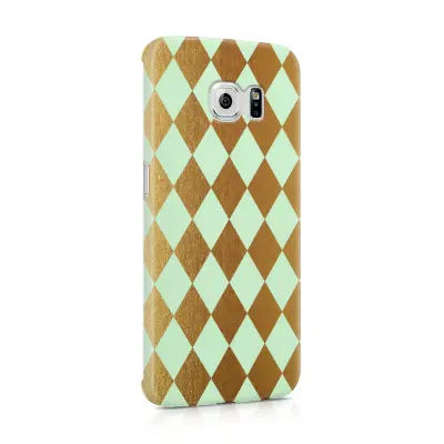 Skal till Samsung Galaxy S6 Edge - Rutig - Guld/Mint