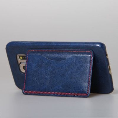 Kick-Stand Skal med Kortfack till Samsung Galaxy S6 - MörkBlå