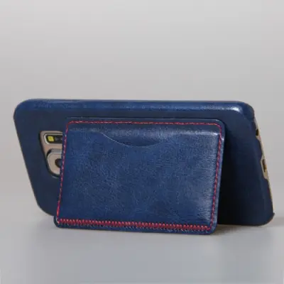 Kick-Stand Skal med Kortfack till Samsung Galaxy S6 - MörkBlå