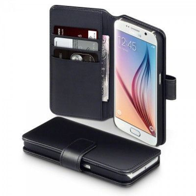 Plånboksfodral av äkta läder till Samsung Galaxy S6 - Svart