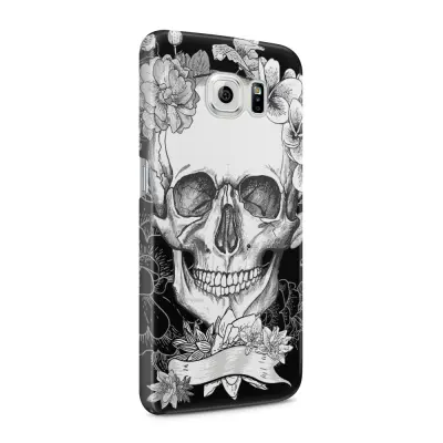 Skal till Samsung Galaxy S6 - Blommig dödskalle - Svartvit