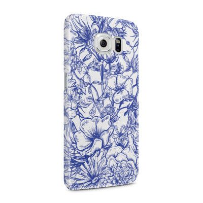 Skal till Samsung Galaxy S6 - Blommor - Blå/Vit