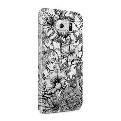 Skal till Samsung Galaxy S6 - Blommor - Svart/Vit