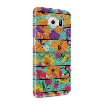 Skal till Samsung Galaxy S6 - Blommor - turkost trä