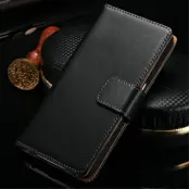 Äkta Läder Plånboksfodral till Samsung Galaxy S7 Edge - Svart