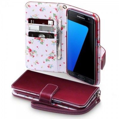 Floral Plånboksfodral till Samsung Galaxy S7 Edge - Röd