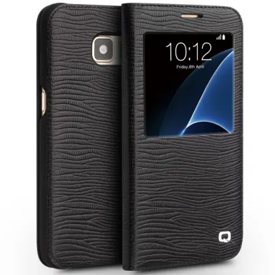 Lizard Äkta Läder View Window Fodral till Samsung Galaxy S7 Edge - Svart