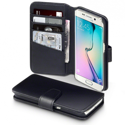 Plånboksfodral av äkta läder till Samsung Galaxy S7 Edge - Svart