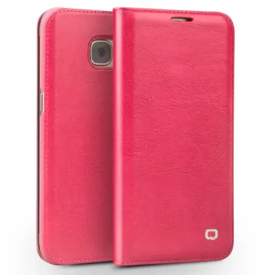 Qialino Äkta läder Plånboksfodral till Samsung Galaxy S7 Edge - Magenta