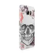 Skal till Samsung Galaxy S7 Edge - Blommig dödskalle - Vit