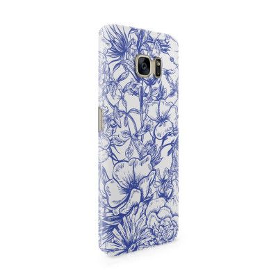 Skal till Samsung Galaxy S7 Edge - Blommor - Blå/Vit