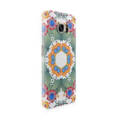 Skal till Samsung Galaxy S7 Edge - Blommor Cirkel - Grön