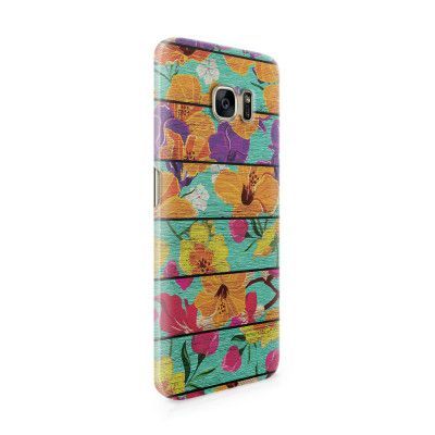 Skal till Samsung Galaxy S7 Edge - Blommor - turkost trä