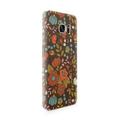 Skal till Samsung Galaxy S7 Edge - Retro Blommor - Brun
