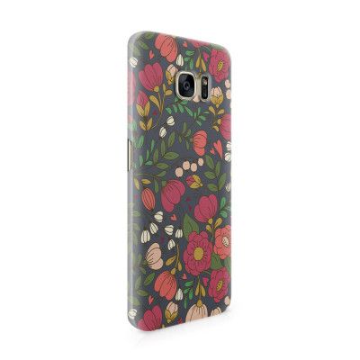 Skal till Samsung Galaxy S7 Edge - Retro Blommor - Grå