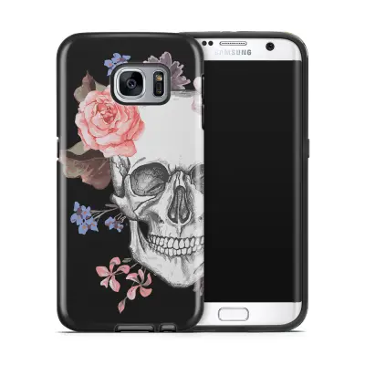 Tough mobilskal till Samsung Galaxy S7 Edge - Blommig dödskalle - Svart