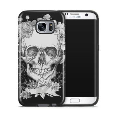 Tough mobilskal till Samsung Galaxy S7 Edge - Blommig dödskalle - Svartvit