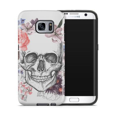 Tough mobilskal till Samsung Galaxy S7 Edge - Blommig dödskalle - Vit